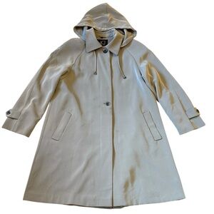 VTG UTEX A-Line Trench Rain Coat Beige Textured Hood Pockets Flowy Medium